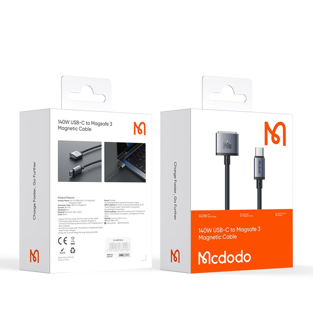 Mcdodo CA-1470 140W USB-C to MagSafe 3 Magnetic Cable with LED – 2m