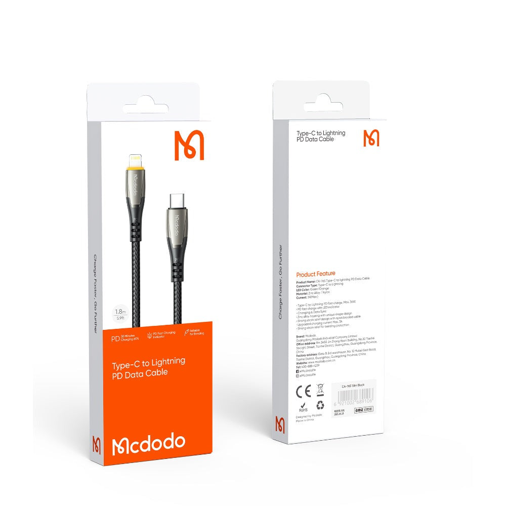 Mcdodo CA-765 Porsche Series PD Type-C to Lightning Cable with LED – 1.2m