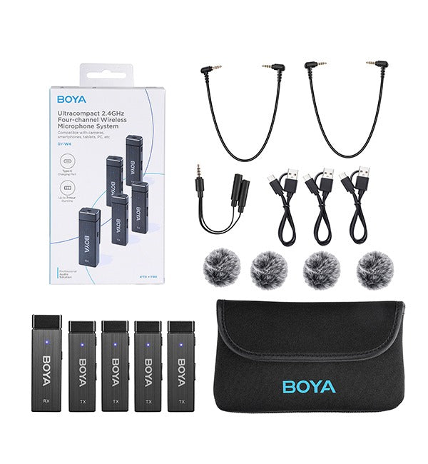 BOYA Ultracompact 2.4GHz Four-channel Wireless Microphone System – Black