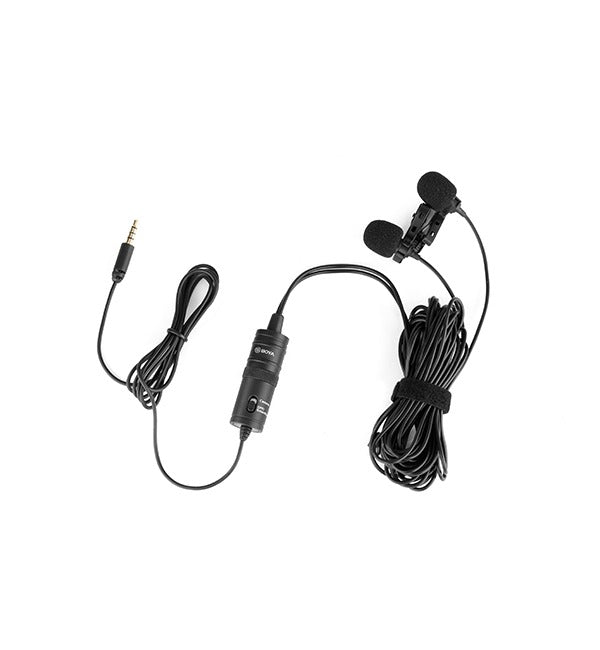 ميكروفون BOYA Dual-Mic Lavalier للهواتف الذكية وكاميرات DSLR - أسود