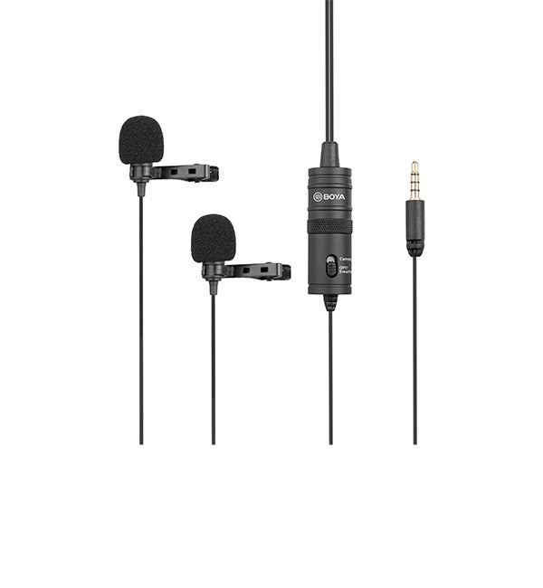 ميكروفون BOYA Dual-Mic Lavalier للهواتف الذكية وكاميرات DSLR - أسود