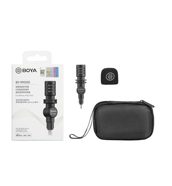 BOYA Mininature Condenser Microphone for Smartphone with Lightning Connector – Black
