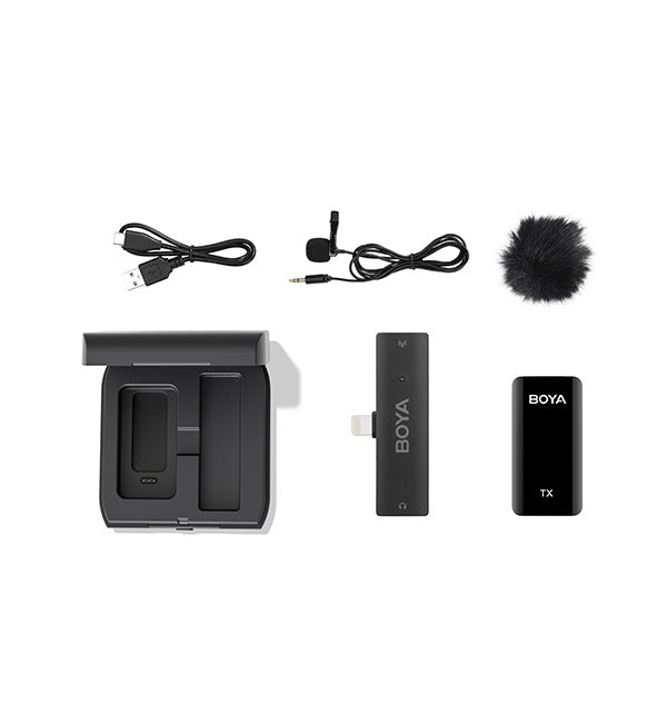 BOYA 2.4GHz Wireless Microphone for Mobile Devices (1 Transmitter + 1 Receiver with Lightning Jack) – Black