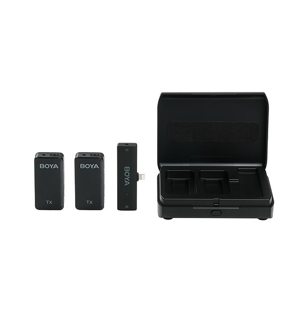 BOYA 2.4GHz Wireless Microphone for Mobile Devices (2 Transmitters + 1 Receiver with Lightning Jack) – Black