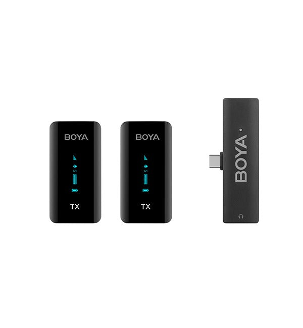 BOYA 2.4GHz Wireless Microphone Kit for Mobile Devices (2 Transmitters + 1 Receiver with Type-C Jack) – Black