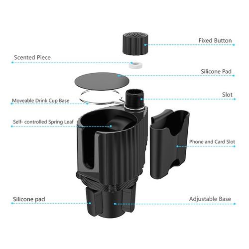 Car Cup Holder Expander with Phone Holder & Coaster – 360° Rotating Adjustable Base / Dual Cup Holder – A00