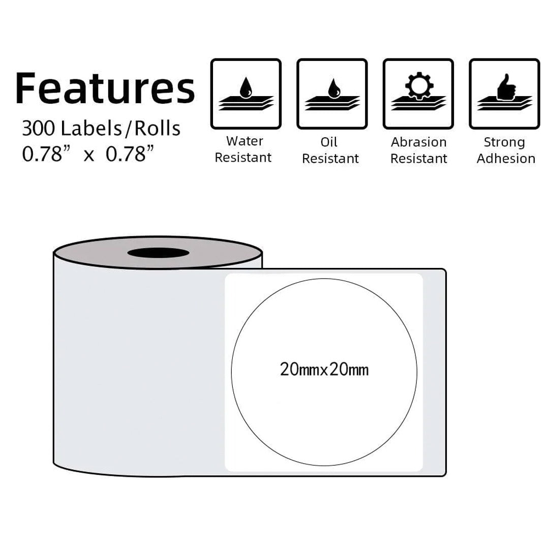 Phomemo Printer Labels 20 X 20mm Round White Label – 1 Roll (300 Labels/Roll) - XY2020