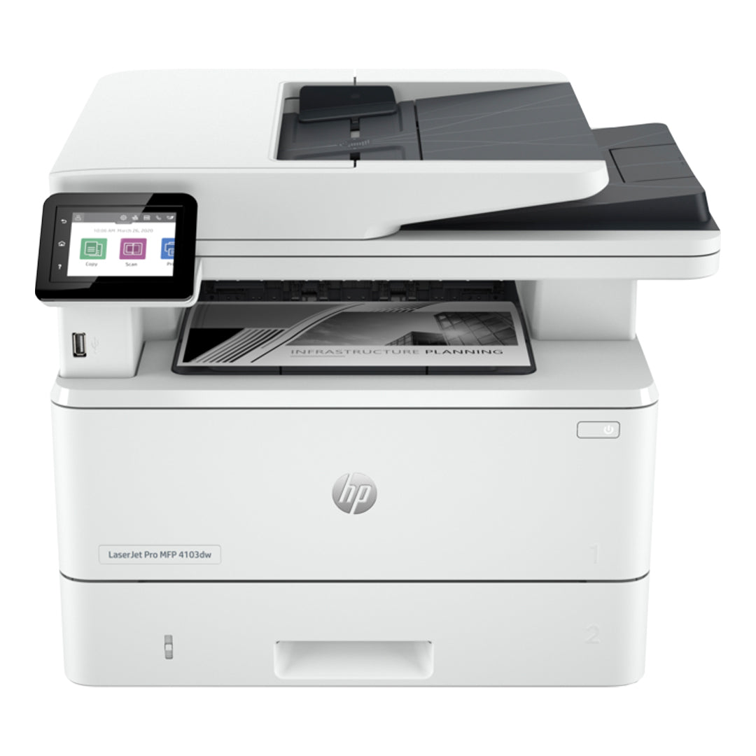 طابعة HP LaserJet Pro Pro MFP 4103dw - 40 صفحة في الدقيقة / 1200 نقطة في البوصة / A4 / USB / LAN / Wi-Fi / ليزر أحادي اللون - طابعة