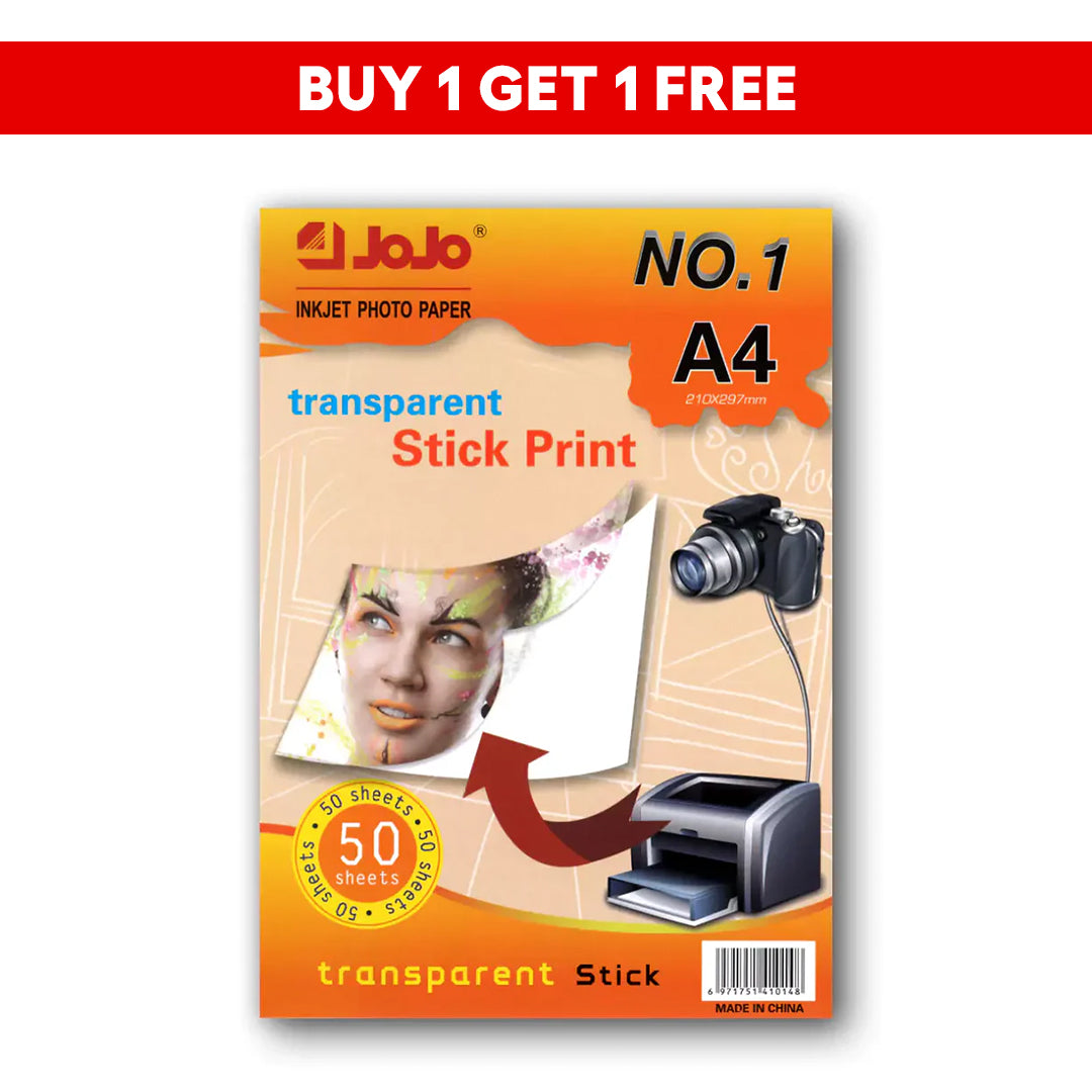 JoJo Transparent Sticky Glossy Paper - A4 / 50 Sheets / Inkjet Printing / JT-2001