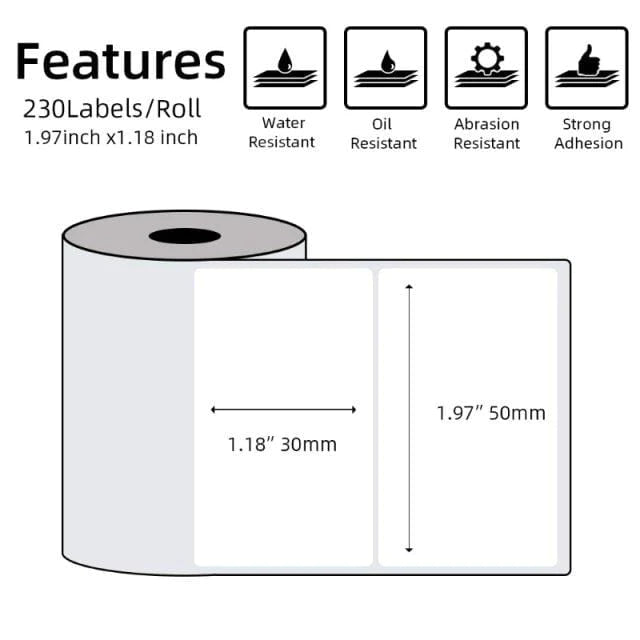 Phomemo Printer Labels 50 X 30mm Square White – 1 Roll (230 labels/per roll) - XP5030