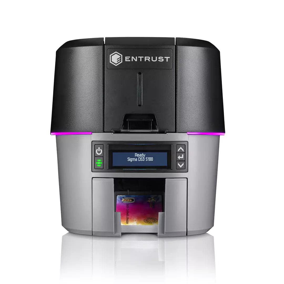 طابعة بطاقات الهوية Entrust Sigma DS3 - قادوس إدخال 125 بطاقة على الوجهين / سيمبلكس