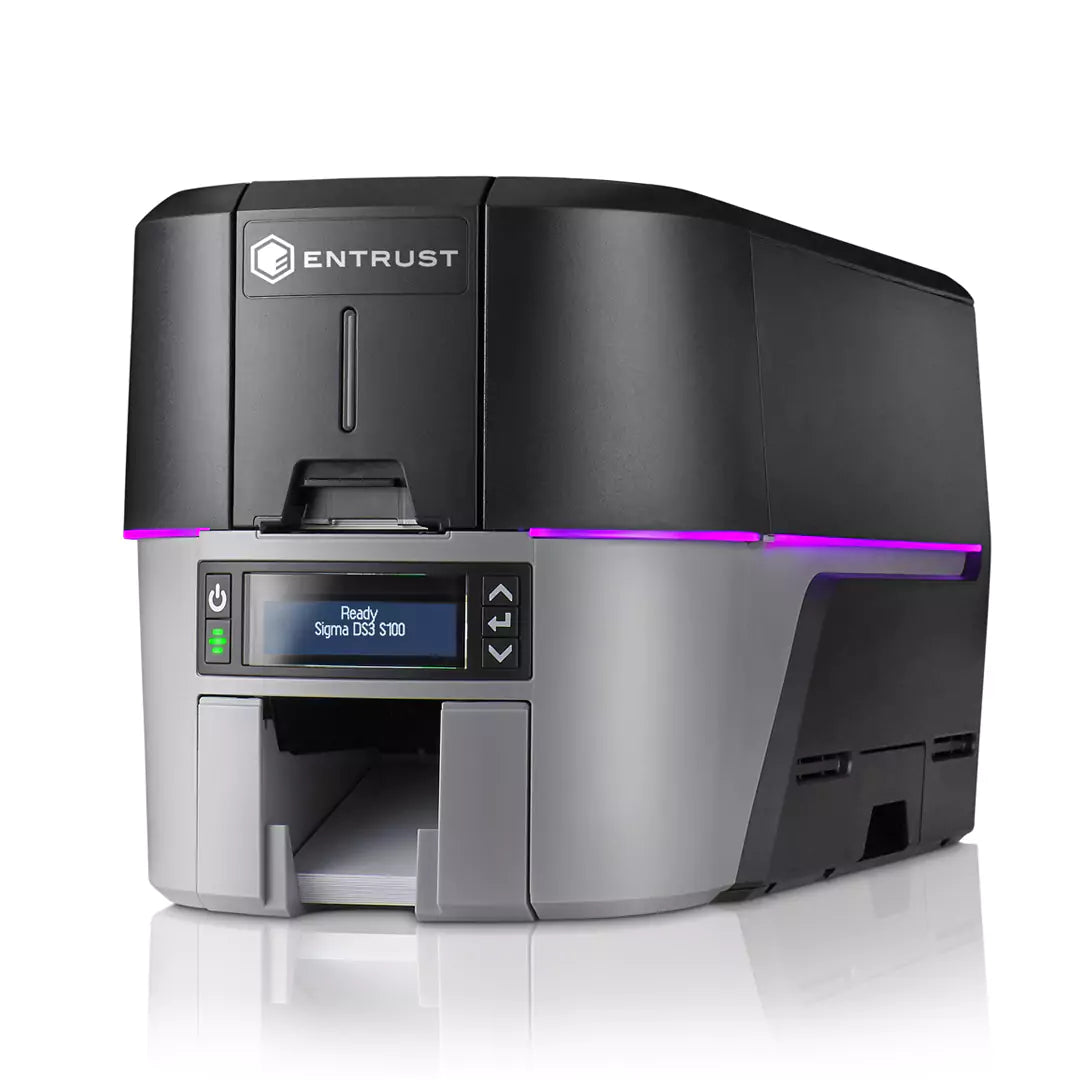 طابعة بطاقات الهوية Entrust Sigma DS3 - قادوس إدخال 125 بطاقة على الوجهين / سيمبلكس