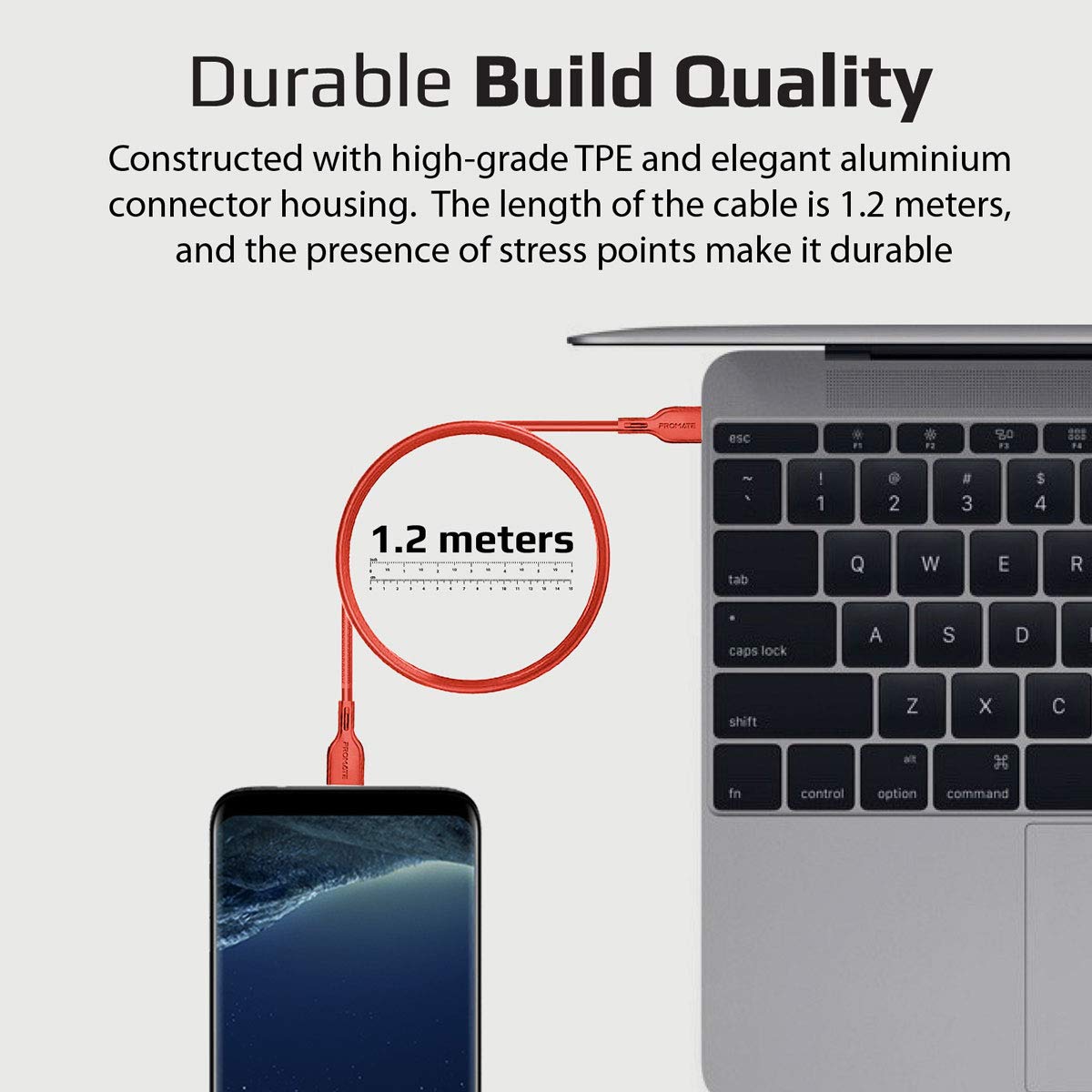 Promate Powercord USB-C to USB-C & Charger Cable – 2 Metre/ Red