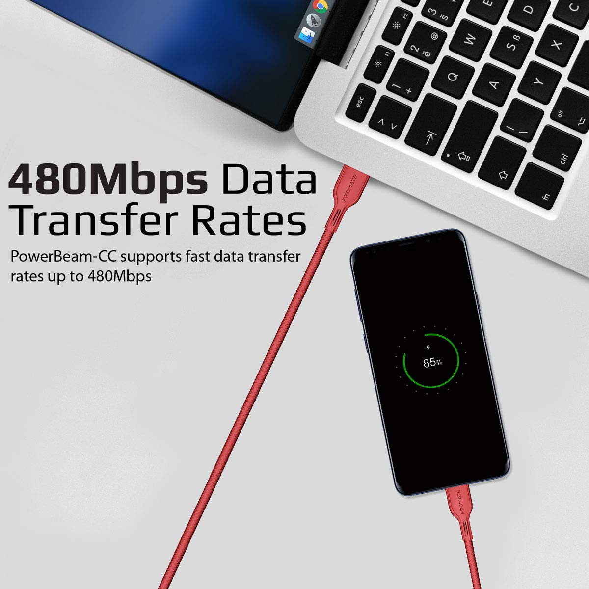 Promate Powercord USB-C to USB-C & Charger Cable – 2 Metre/ Red