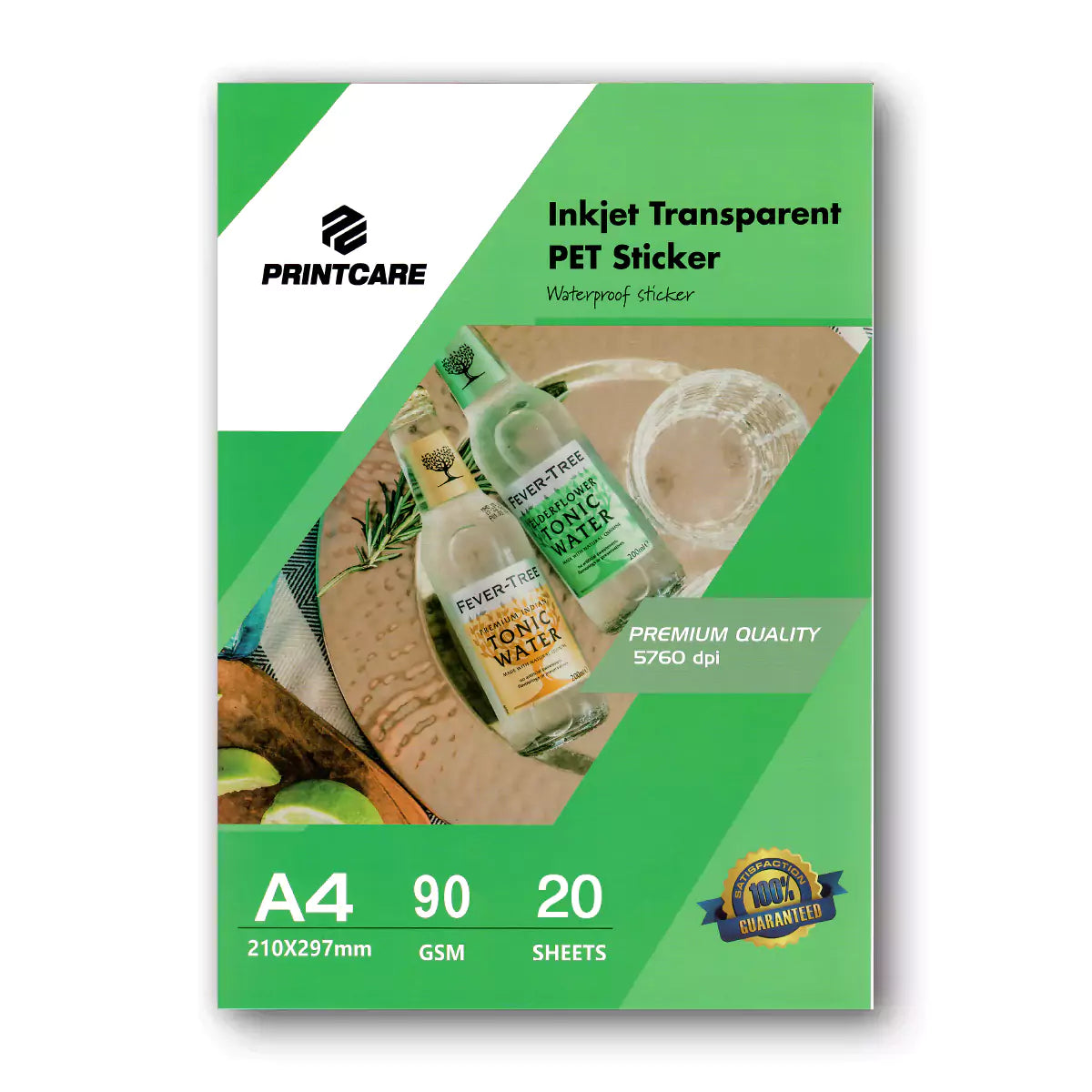 Print Care PET Sticker Paper – A4/ Transparent/ 20 Sheets/ 90GSM/ Wateproof