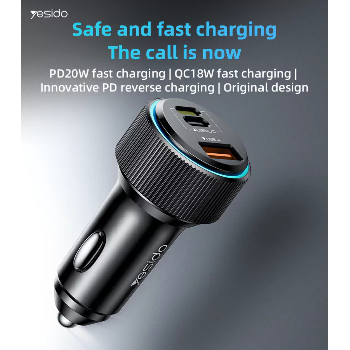 Yesido Y60 38W Car Charger - Built-in Type-C Cable