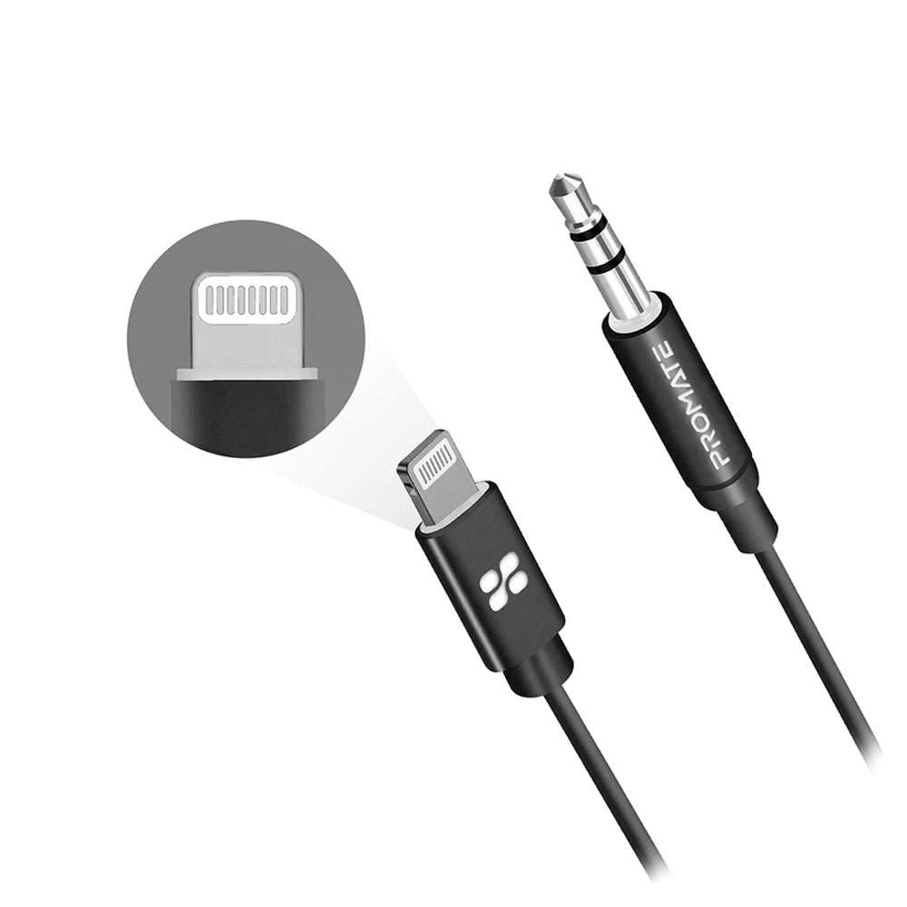 Promate AudioLink-LT1 – 1m/ Black Color/ 3.5mm Stereo Audio Cable with Lightning Connector