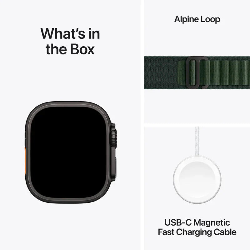 Apple Watch Ultra 2 (2024) - LTPO OLED / 64GB / 49mm / Small / Bluetooth / Wi-Fi / Cellular / Titanium Dark Green Alpine Loop
