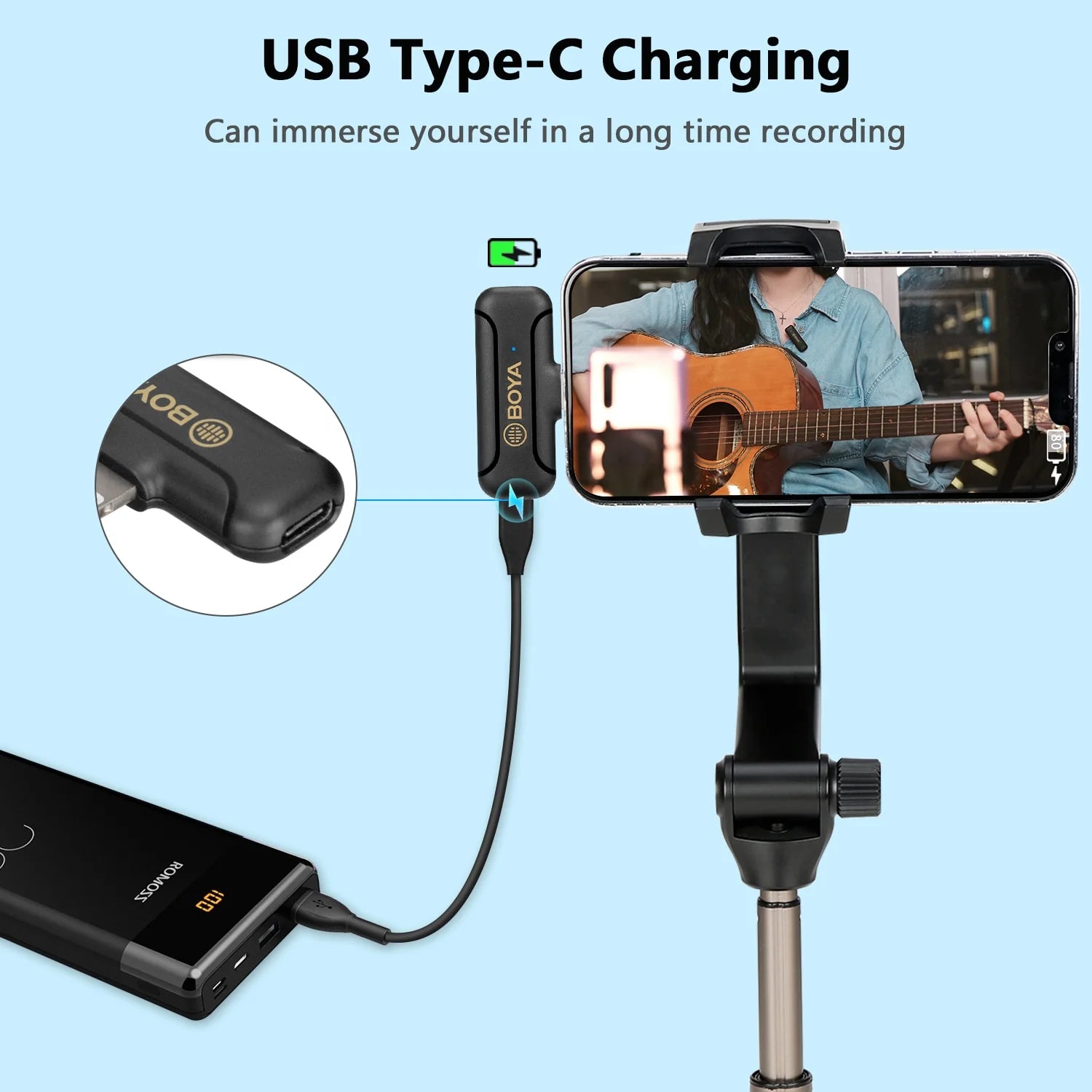 BOYA Smallest 2.4Ghz Wireless Microphone for Type-C device( 1TX+1RX ) -Black
