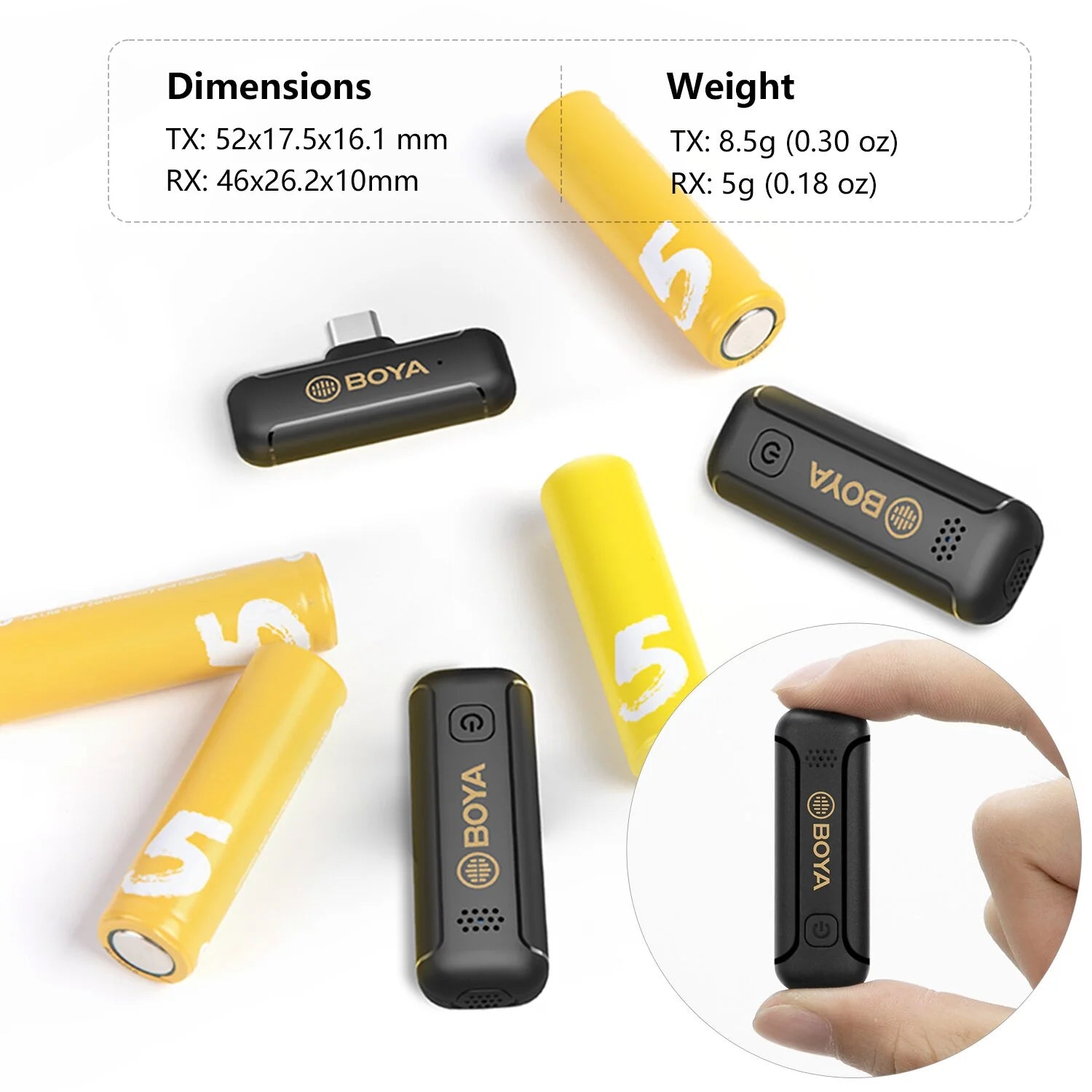 BOYA Smallest 2.4Ghz Wireless Microphone for Type-C device( 1TX+1RX ) -Black