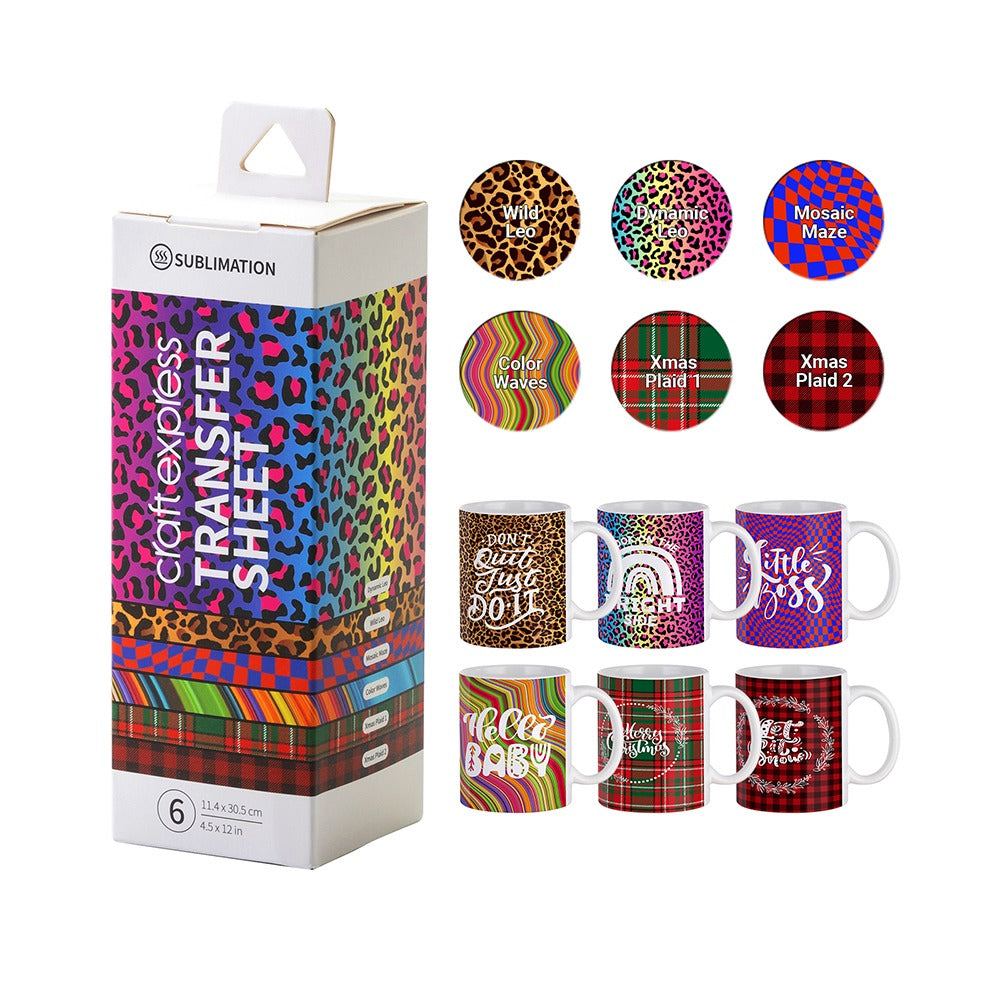 Craft Express Sublimation Transfer Sheet Package B – 6 Designs / 4.5 x 12 Inch Sheets