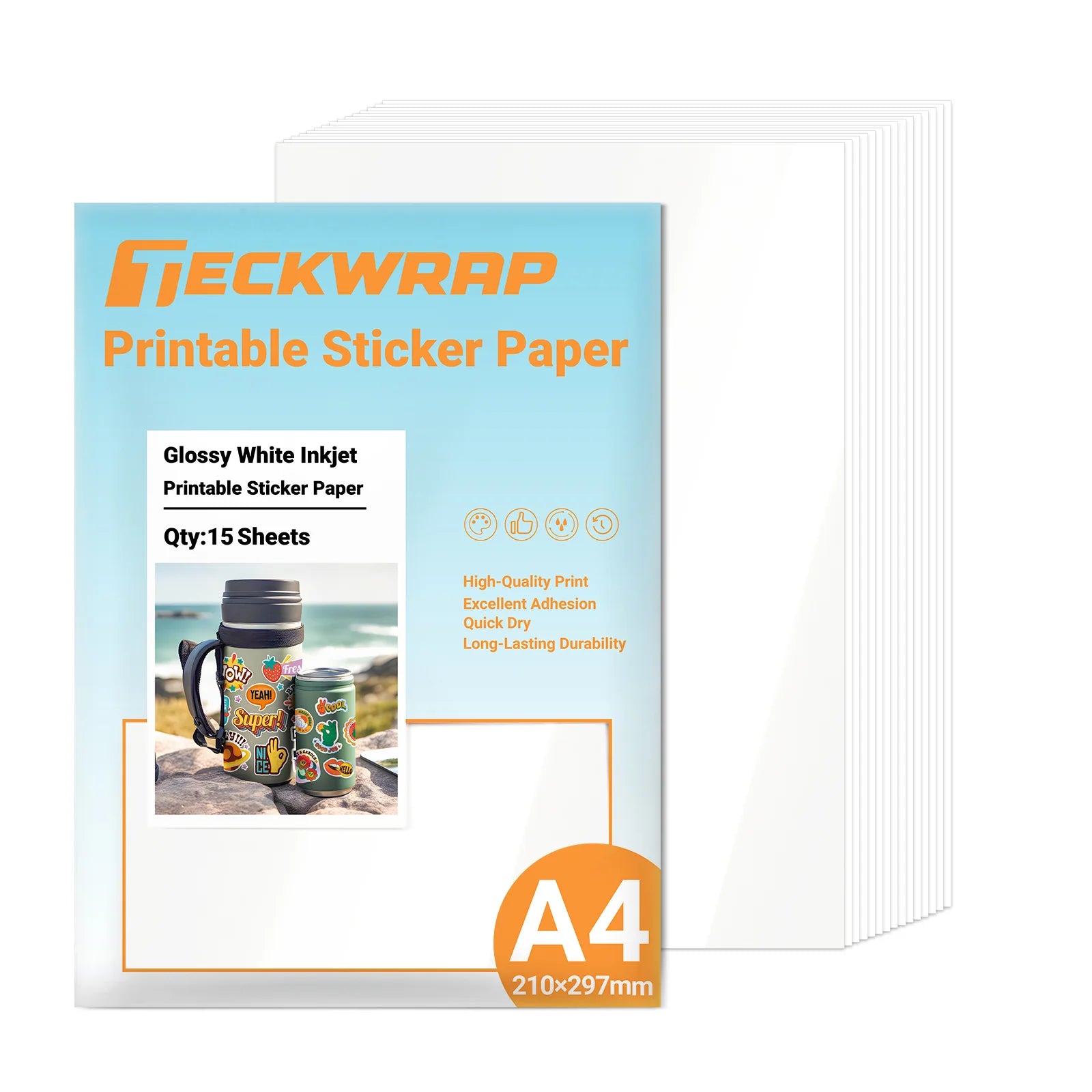 TeckWrap Printable Sticker Vinyl Sheets – Glossy White/ A4/ 15 Sheets