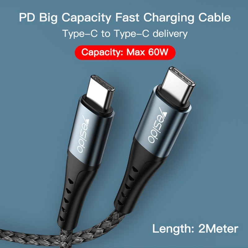 Yesido CA67 3A PD60W Type-C to Type-C Charging Cable – 2m