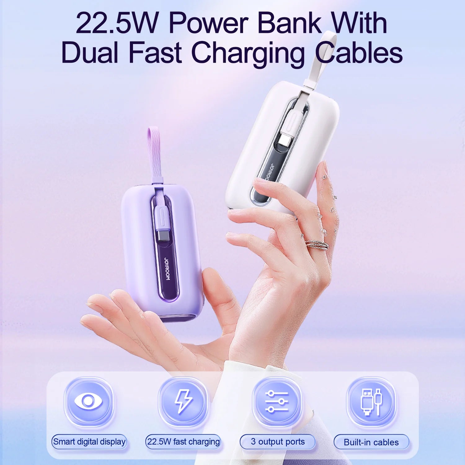 Joyroom JR-L012 Mini Power Bank with Dual Cables – 10000mAh / 22.5W / Purple