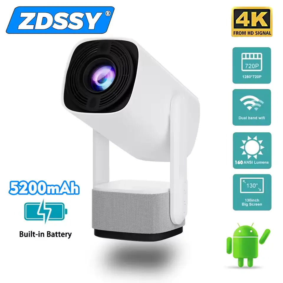 K2 Smart Portable 4K HD Projector with Android 11, Bluetooth 5.0, and Built-in Battery