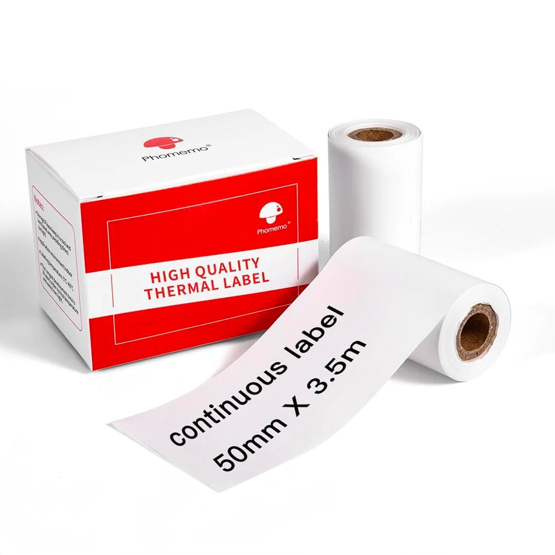 Phomemo Printer Labels 50mm X 3.5m Continuous White Sticker Label – 1 Roll - XP-RMS10