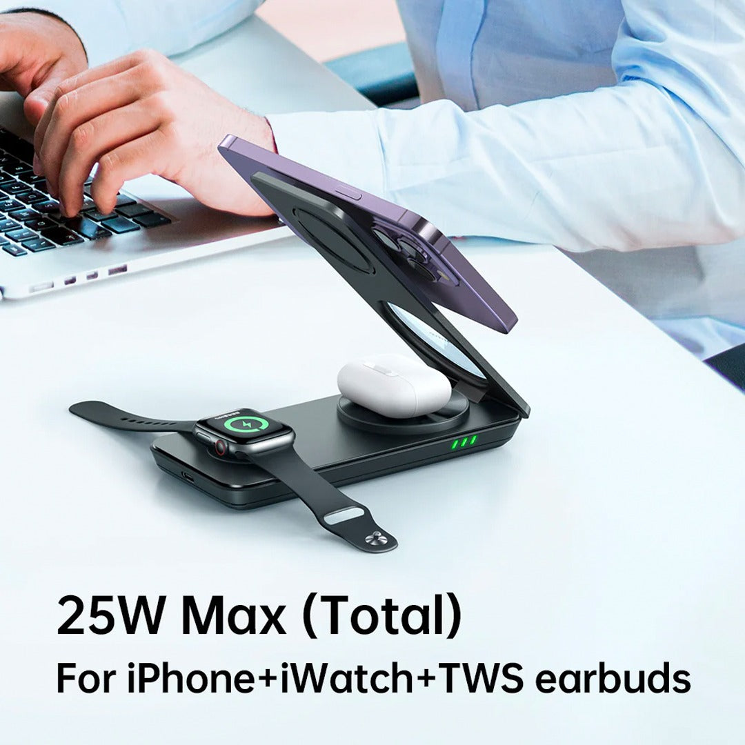 شاحن Mcdodo CH-115 3 في 1 شاحن لاسلكي مغناطيسي قابل للطي للهاتف TWS Watch Peace Series