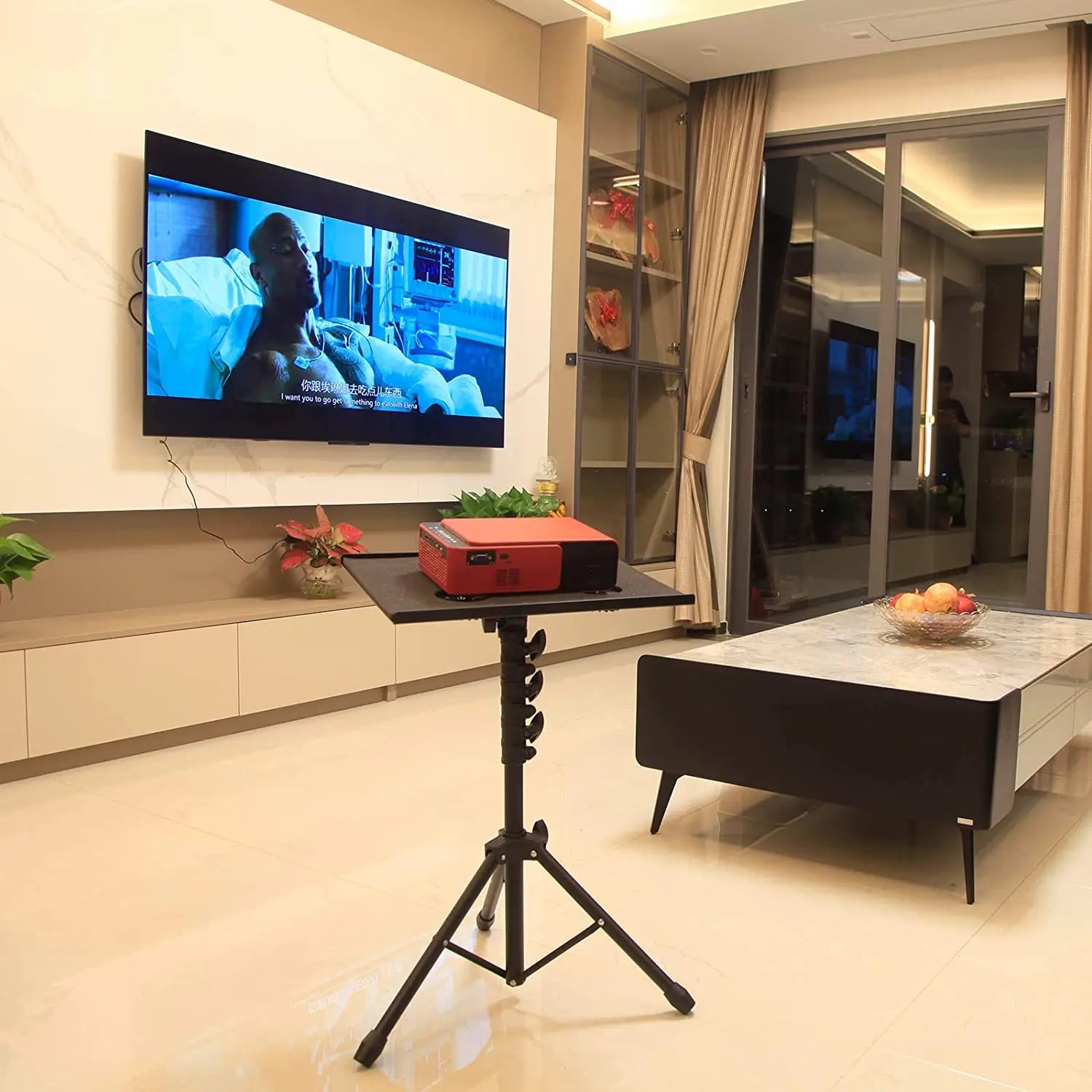 Projector Stand Tripod with Laptop Cooling Pad with 2 Fans, Portable Laptop Stand Adjustable Height 25-52inch, Outdoor Projector Tripod Stand with Large Tray