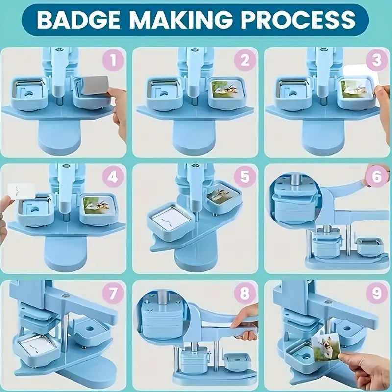 Badge Making Machine Kit - Square/ 50mm/ Fridge Magnet Press with 100-Piece Supplies