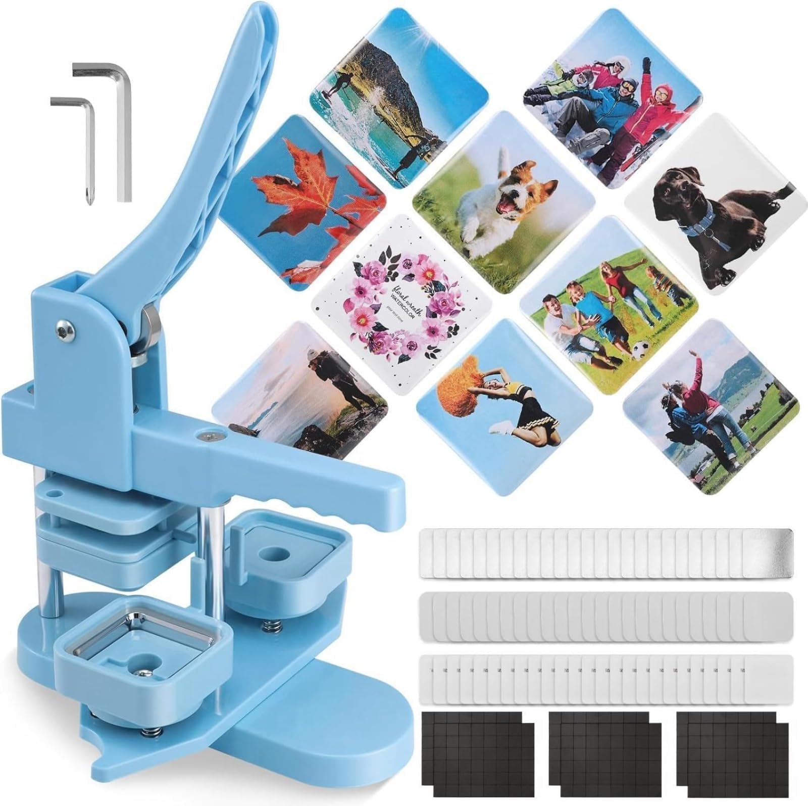 Badge Making Machine Kit - Square/ 50mm/ Fridge Magnet Press with 100-Piece Supplies