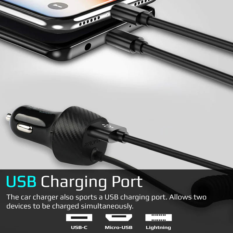 شاحن السيارة Promate VolTrip-Uni - منفذ USB 3.4 أمبير؛ كابل متعدد التوصيلات
