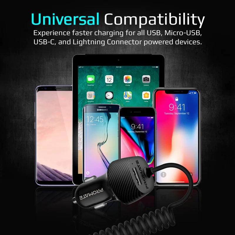 شاحن السيارة Promate VolTrip-Uni - منفذ USB 3.4 أمبير؛ كابل متعدد التوصيلات