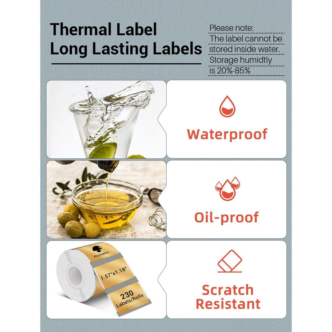 Phomemo Printer Labels 40 X 30mm Gold Glitter Square Label – 1 Roll (230 labels/per roll) – XP-GD4030