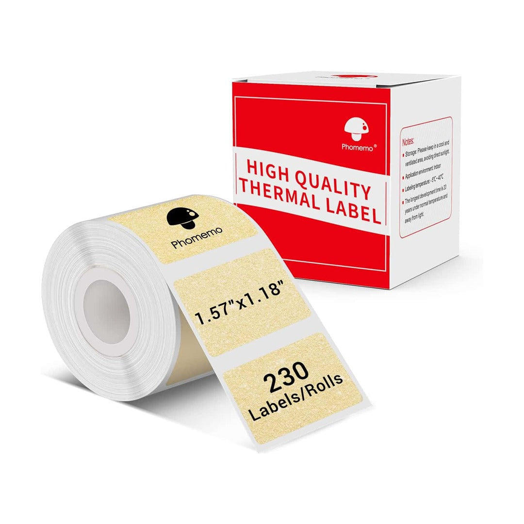 Phomemo Printer Labels 40 X 30mm Gold Glitter Square Label – 1 Roll (230 labels/per roll) – XP-GD4030