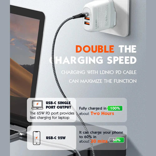 LDNIO A3511Q 65W GaN Super Fast Charger with USB-C Cable