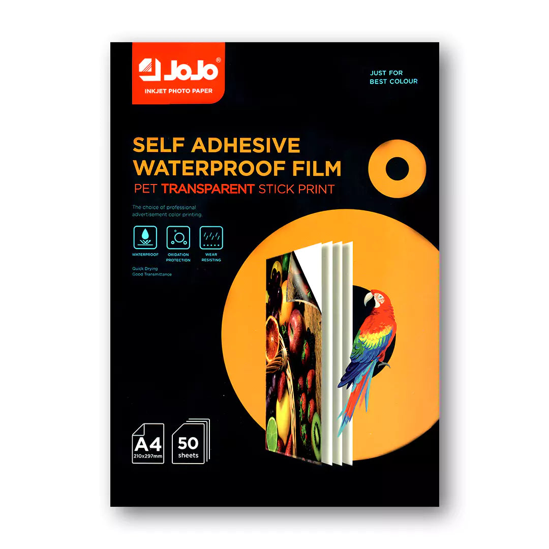 JoJo Self Adhesive Transparent Film - A4 / 50 Sheets / Waterproof Inkjet Printing / JT-3002