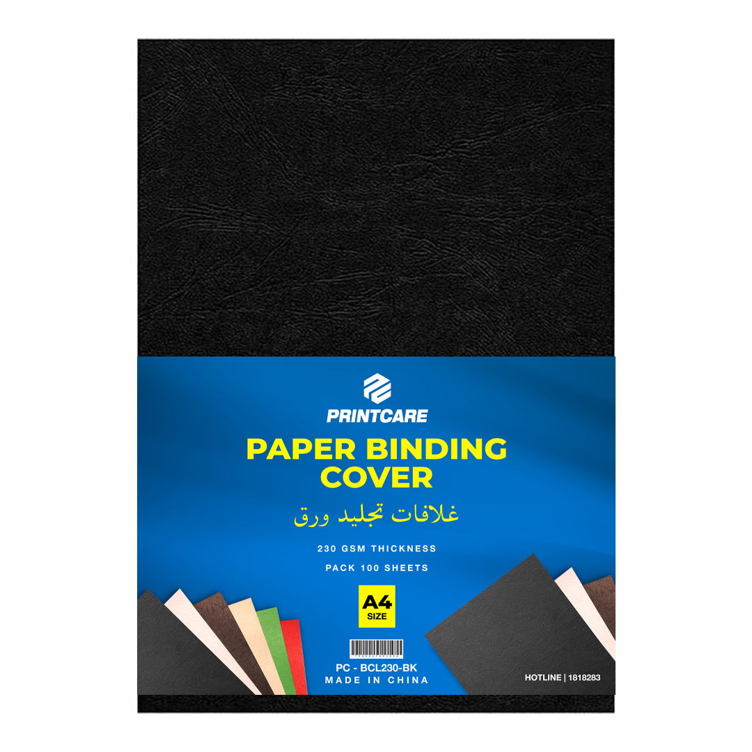 Print Care Paper Binding Cover – A4/ 100 Sheets/ 230 GSM/ Black Color