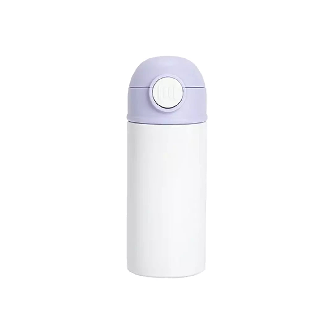 BestSub 12oz/360ml Sublimation Kids Stainless Steel Water Bottle with Plastic Straw & Purple Cap - White