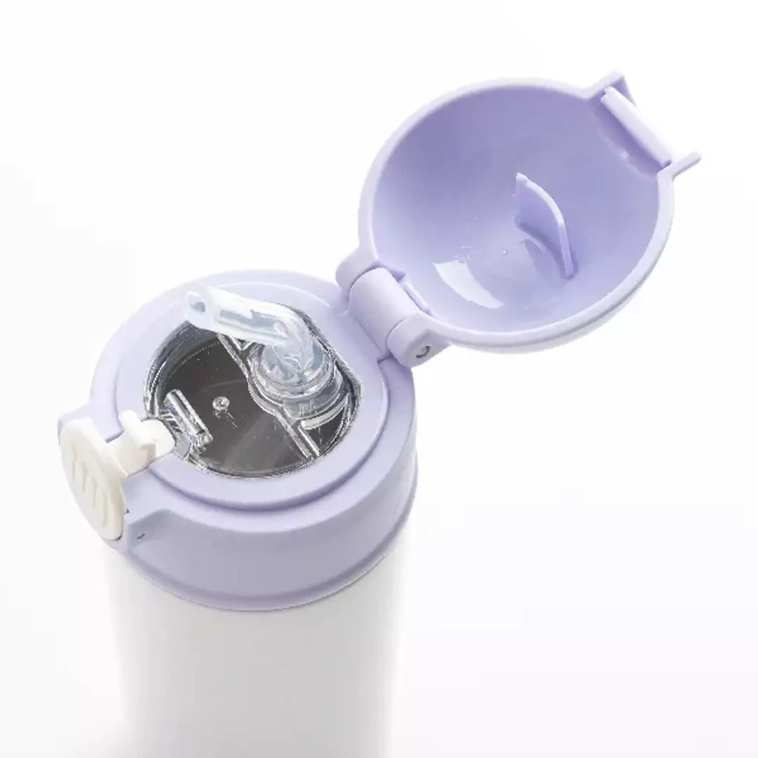 BestSub 12oz/360ml Sublimation Kids Stainless Steel Water Bottle with Plastic Straw & Purple Cap - White