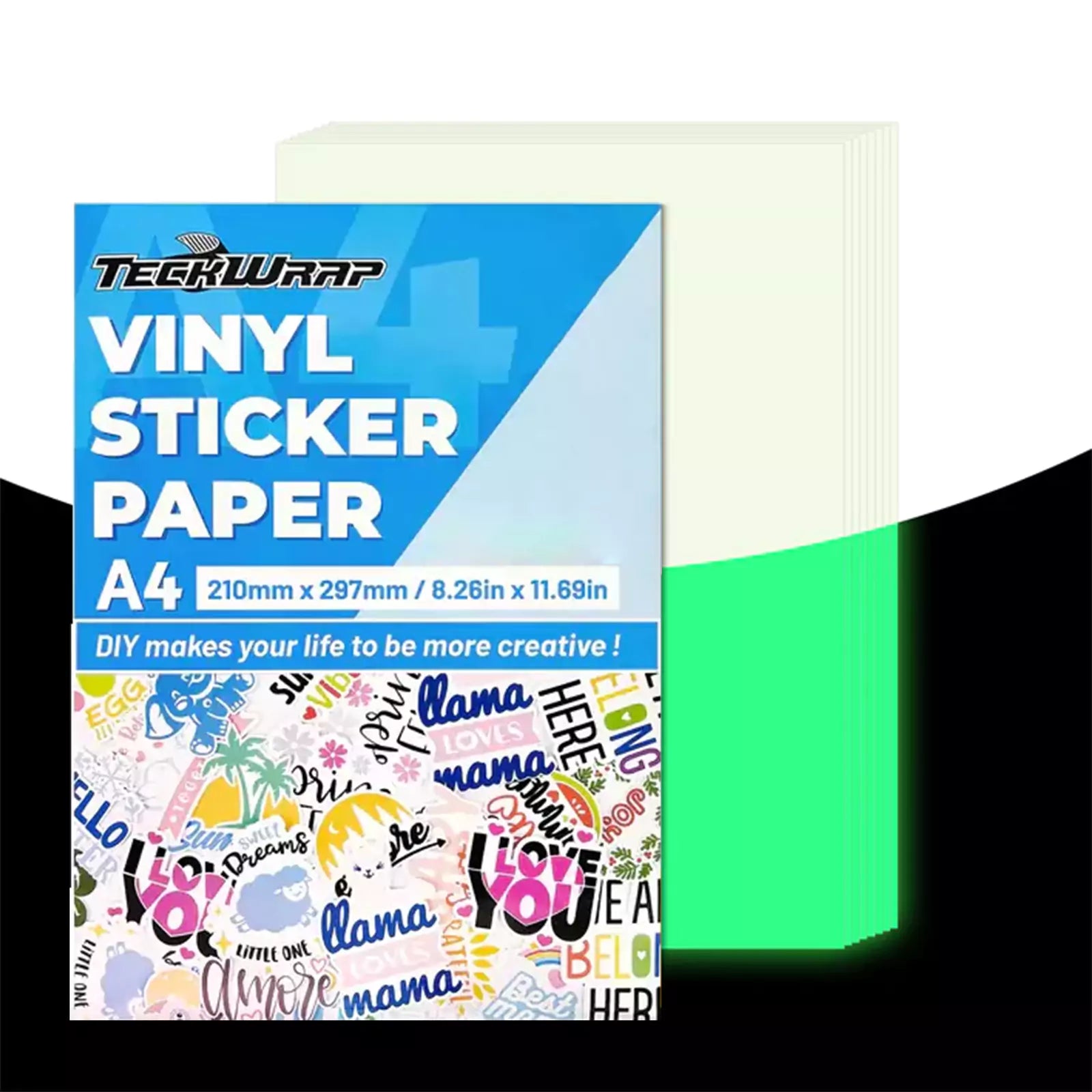 TeckWrap Printable Sticker Vinyl Sheets – Glow in the Dark/ A4/ 8 Sheets