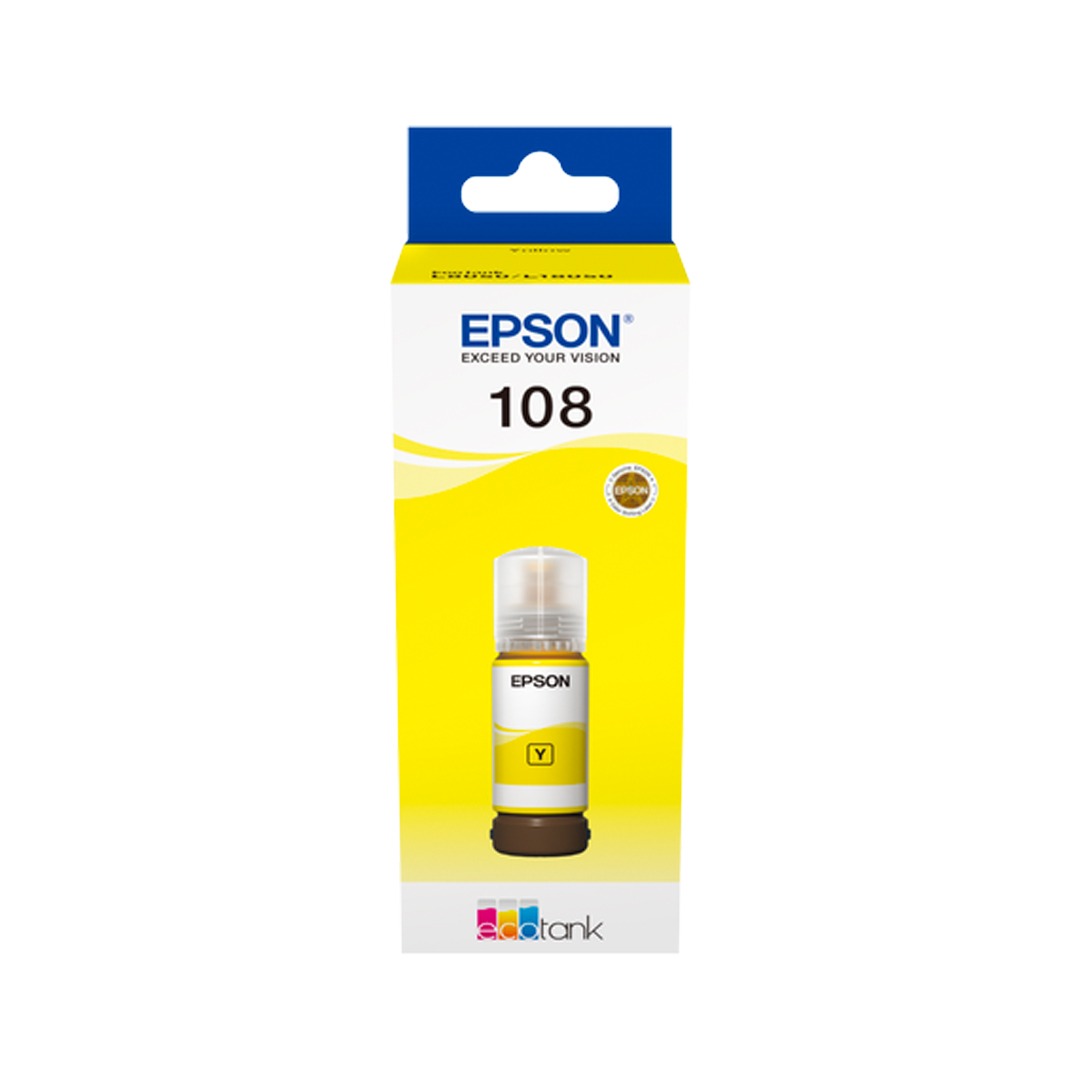 إبسون 108 زجاجة حبر أصفر 108 - 7200 صفحة/ 70 مل/ لون أصفر/ زجاجة حبر
