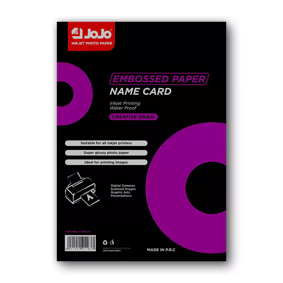 JoJo Creative Grain Glossy Embossed Double-Sided Name Card Paper - A4 / 300GSM / 50 Sheets / Waterproof Inkjet Printing / JY-3005-6