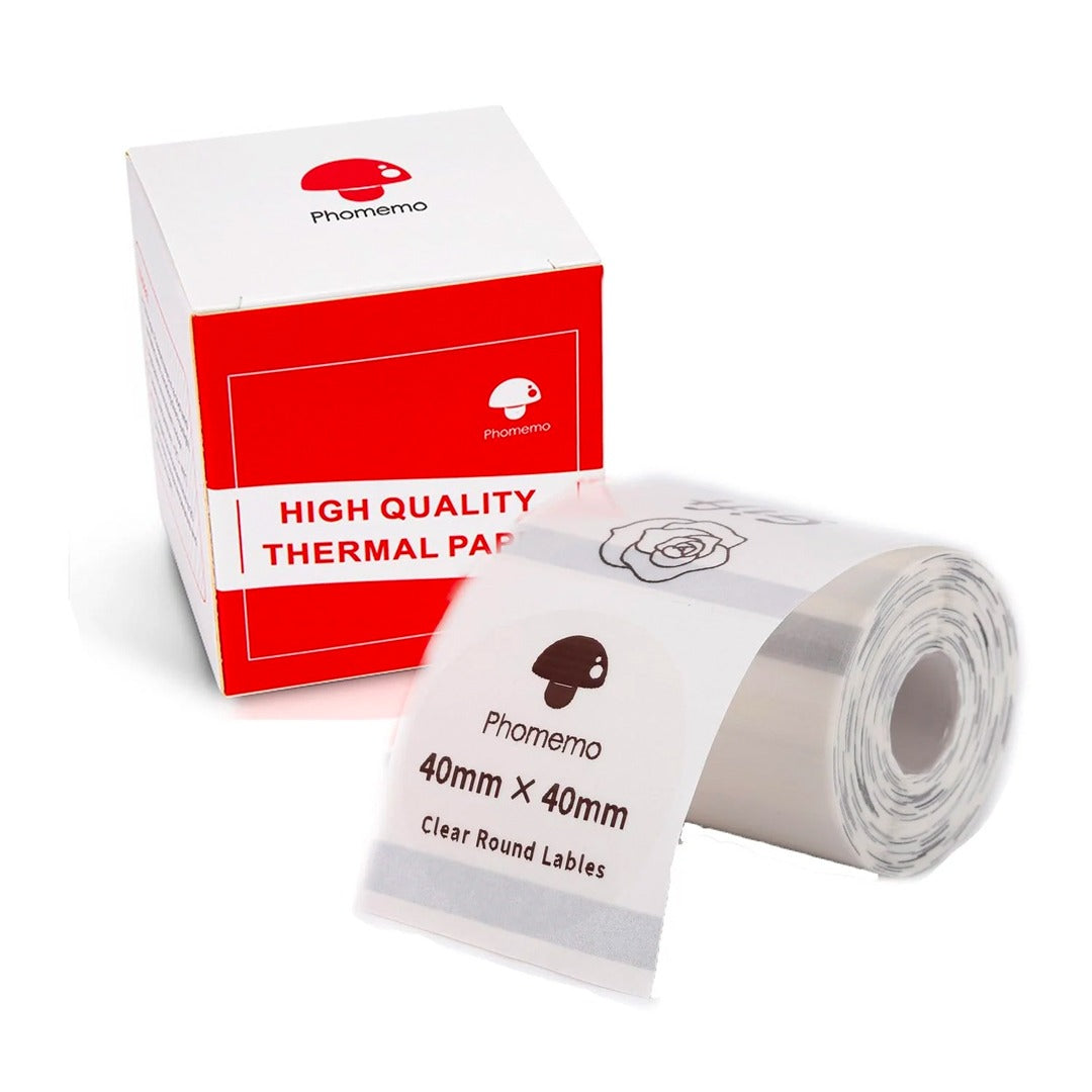Phomemo Printer Labels 40 X 40mm Transparent Round Label – 1 Roll (180 Labels/per roll) - XY4040-TT