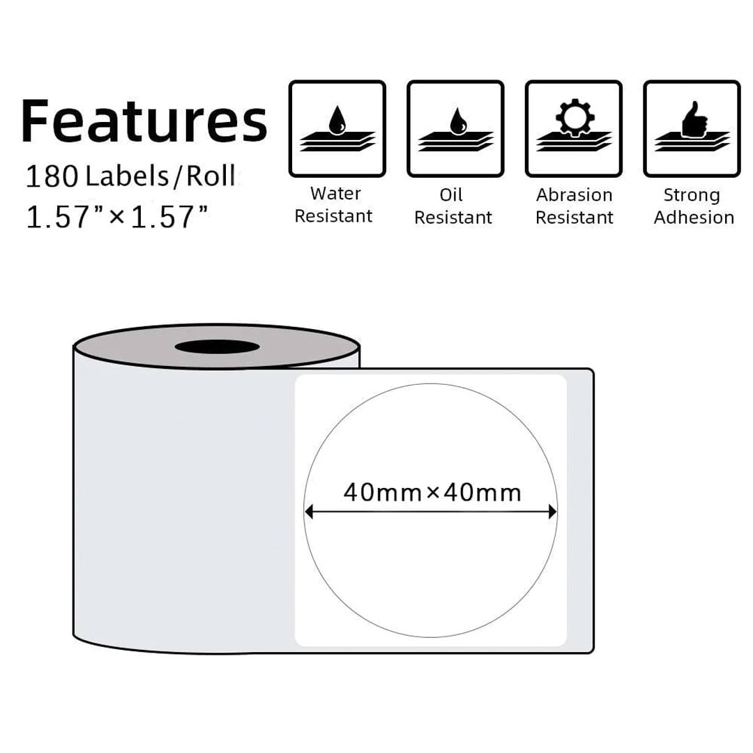 Phomemo Printer Labels 40 X 40mm Transparent Round Label – 1 Roll (180 Labels/per roll) - XY4040-TT