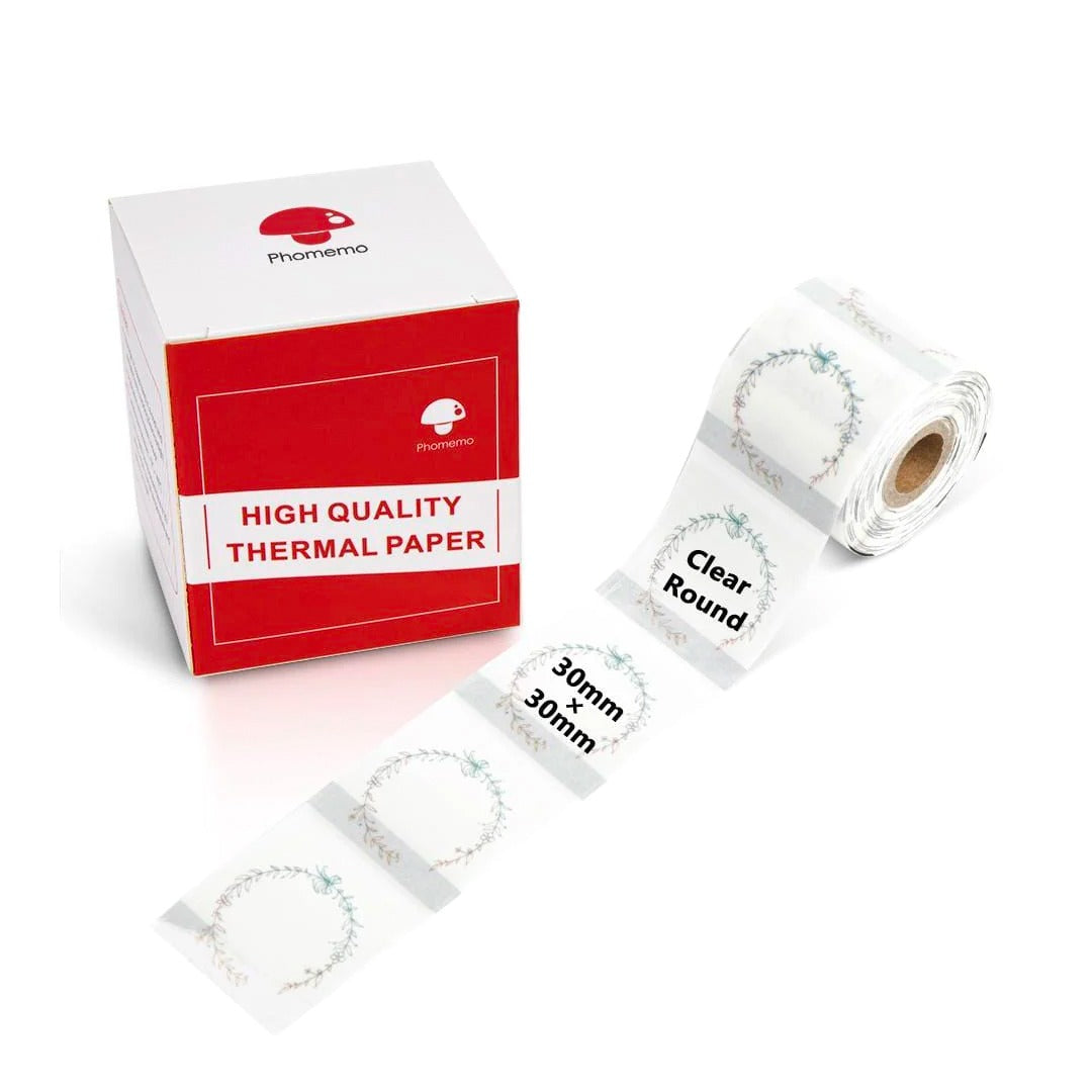 Phomemo Printer Labels 30 X 30mm Transparent Round Flower Frame Label – 1 Roll (200 labels/per roll) - XY3030-HA