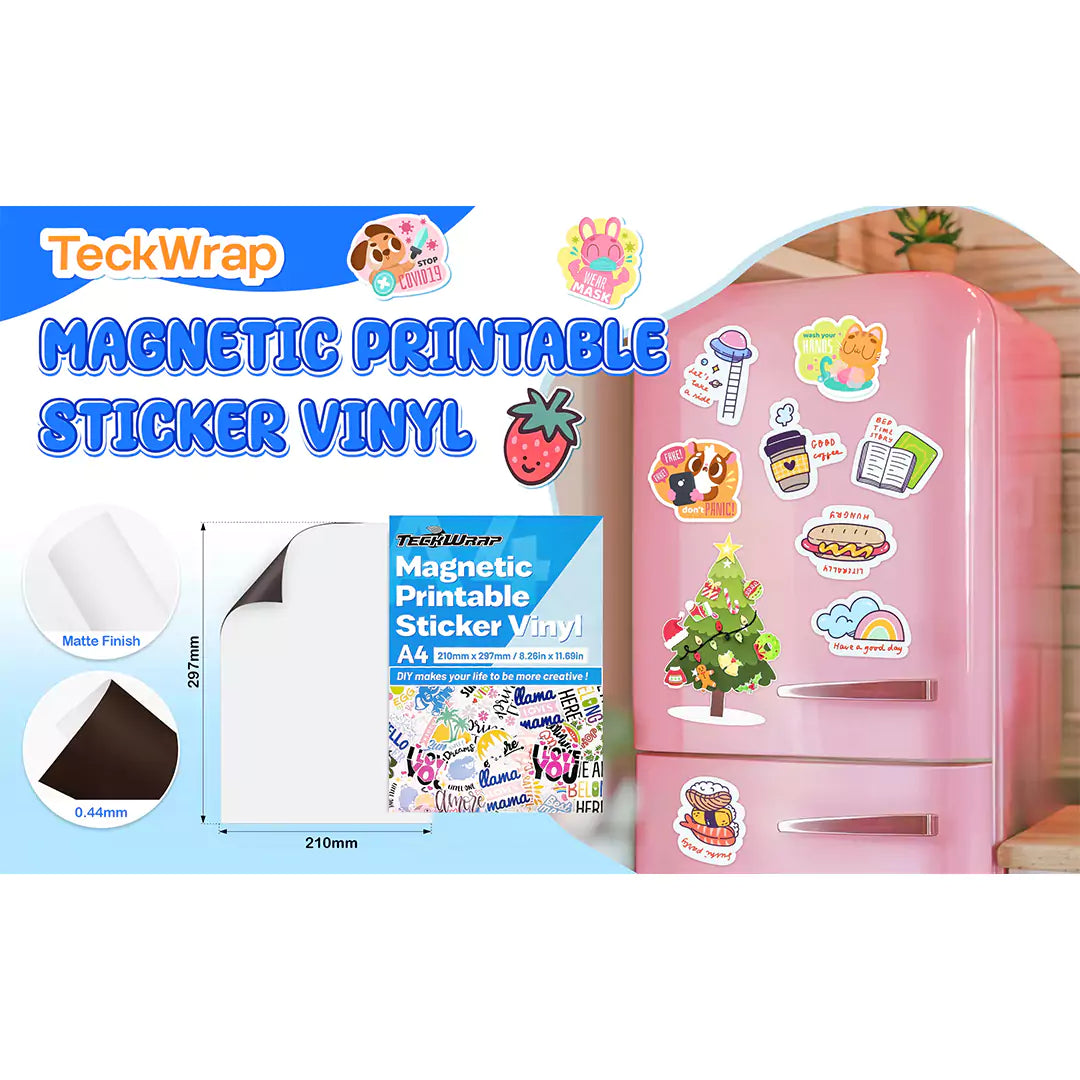 TeckWrap Magnetic Inkjet Printable Sticker Sheets - Matte White/ A4/ 10 Sheets